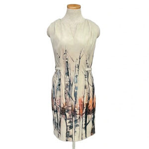 Lavand Dress Sheath Tan Sleeveless Tree Print Watercolor Size Medium